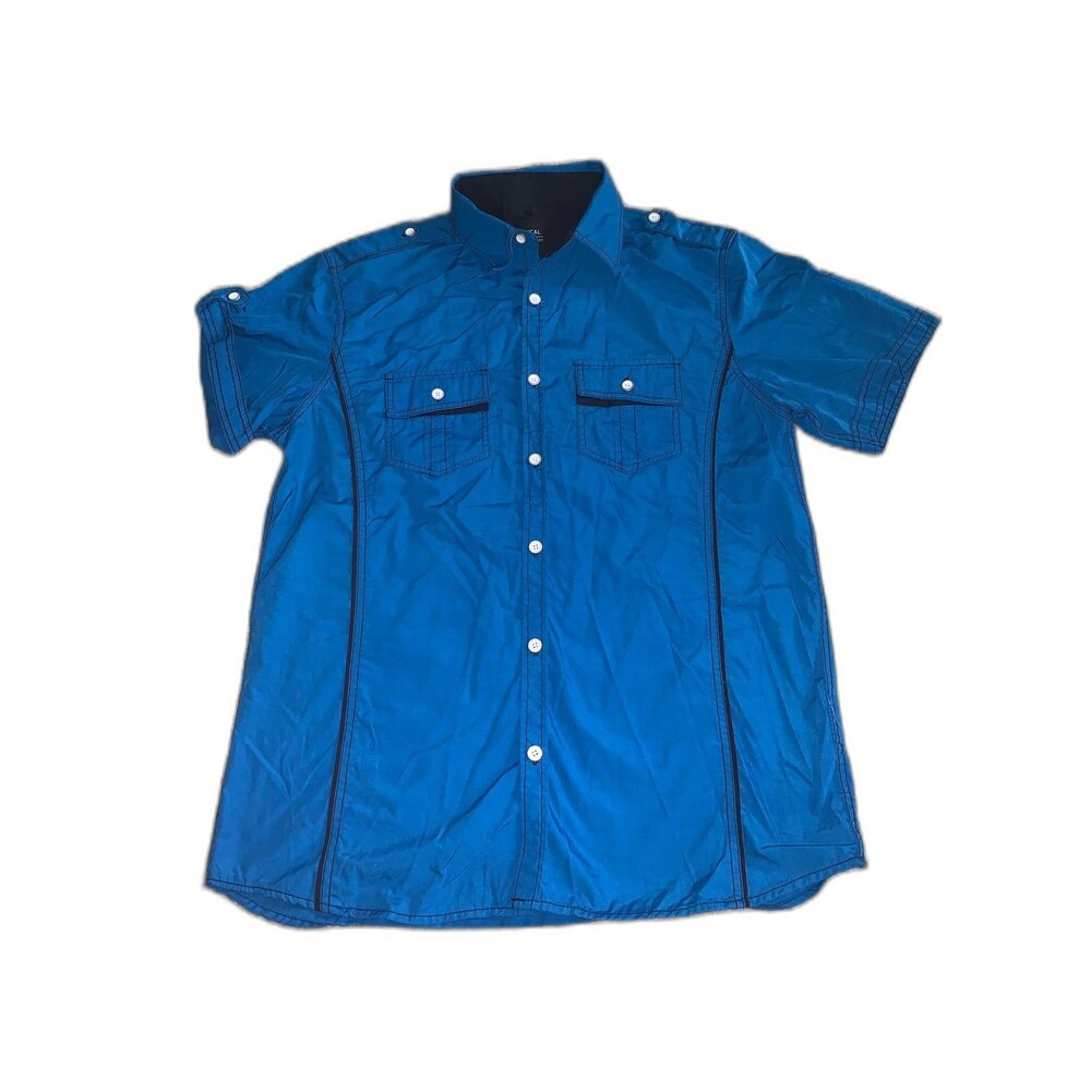 Mens Blue Vertical Polo Shirt Large